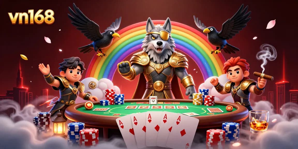 Join the action at vn168 with a vibrant poker scene featuring Odin among casino elements.