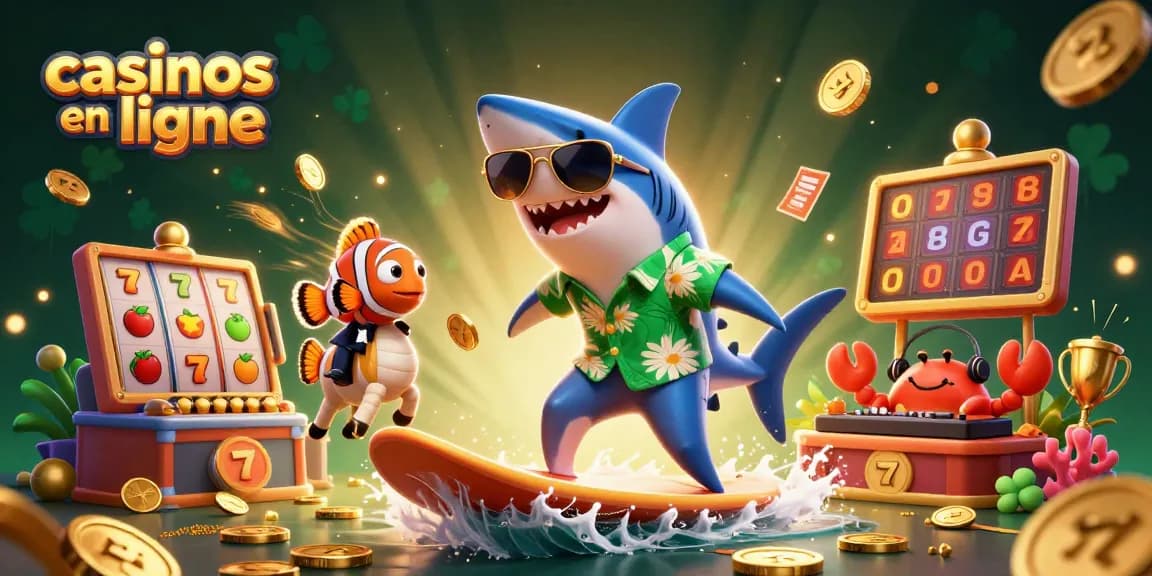 Jouez dans les meilleurs casinos en ligne avec un requin ludique et des éléments de jeu captivants.