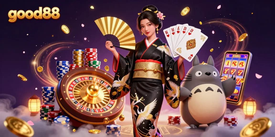 Experience seamless gaming at good88, featuring a vibrant casino scene with dynamic elements and colorful characters.