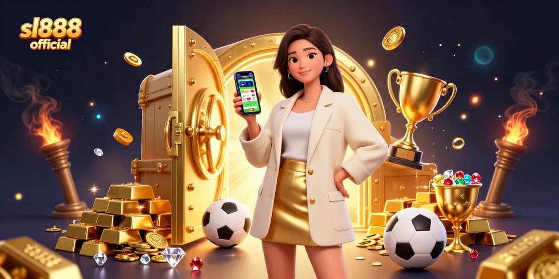 Engage with sl888 official for sports betting strategies, featuring an elegant Asian woman promoting the app.
