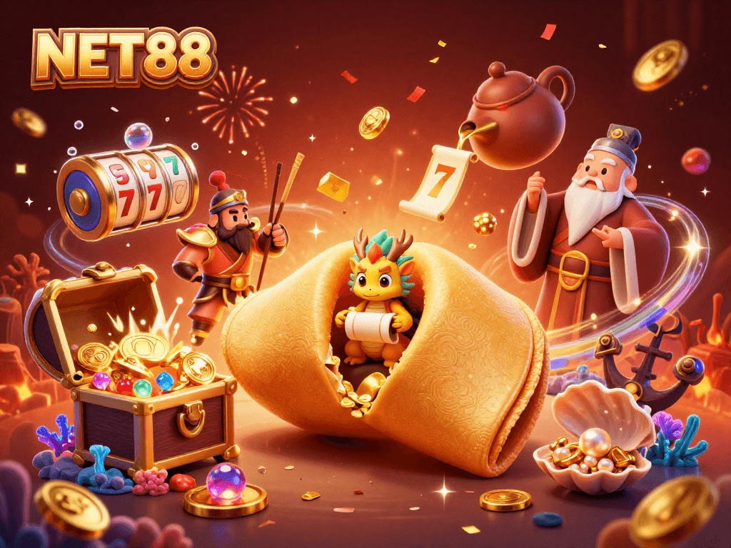 Engage with NET88's vibrant gaming features in this dynamic casino-themed scene.
