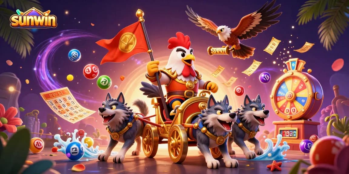 Experience fun with sunwin as the rooster warlord leads games amidst vibrant lottery elements.