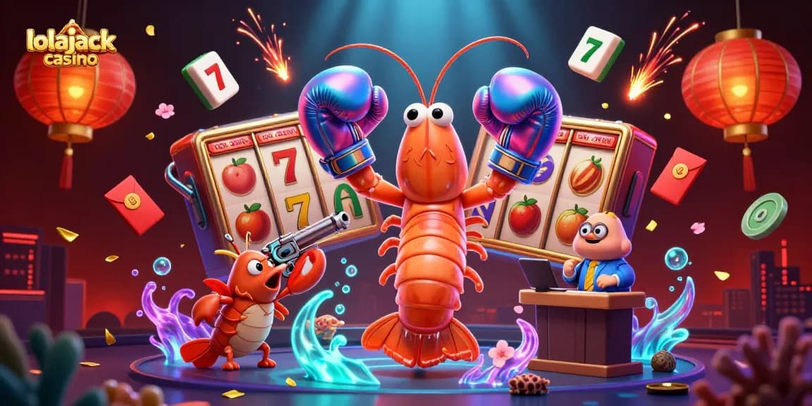 Play slots and win big at lolajack casino surrounded by vibrant 3D game-themed characters.