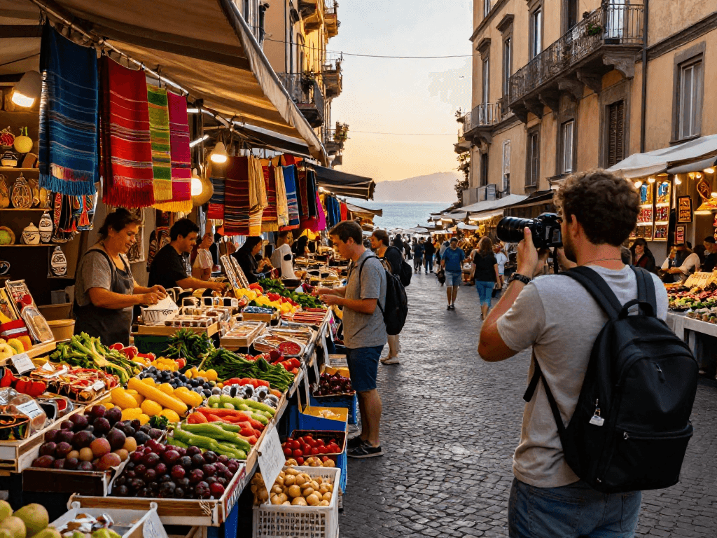Experience the vibrant culture of Naples with lavowin login in a colorful market scene.