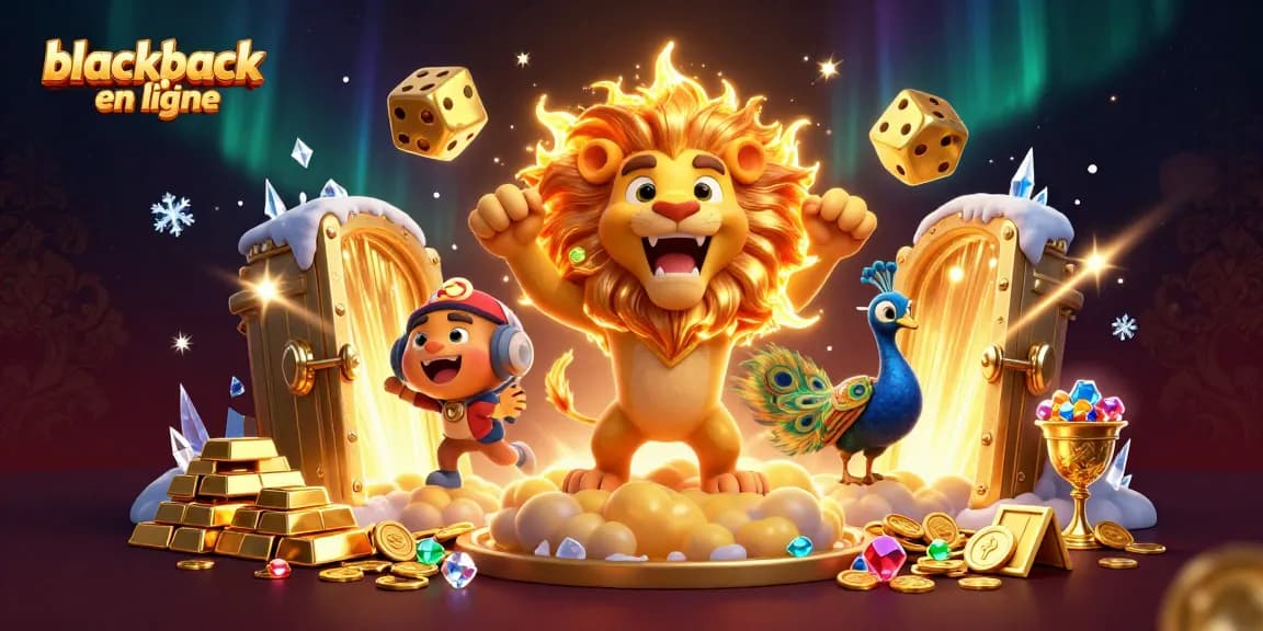 Jouez au blackjack en ligne avec des jetons et des gains scintillants dans une illustration animée.