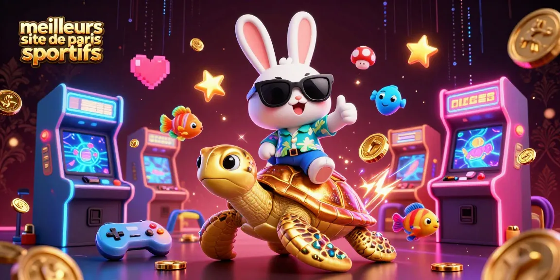 L'illustration des meilleurs sites de paris sportifs avec un lapin chanceux et une tortue géante, pleine de couleur.