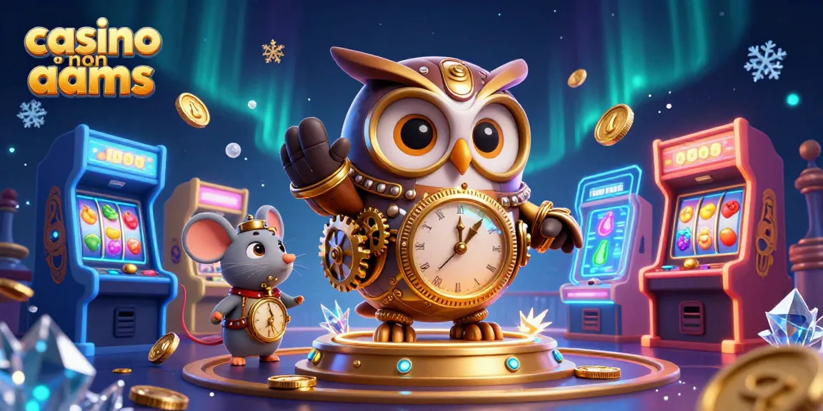 Gioca e vinci al casino non aams con un gufo fantastico e elementi steampunk in una vivace scena 3D.