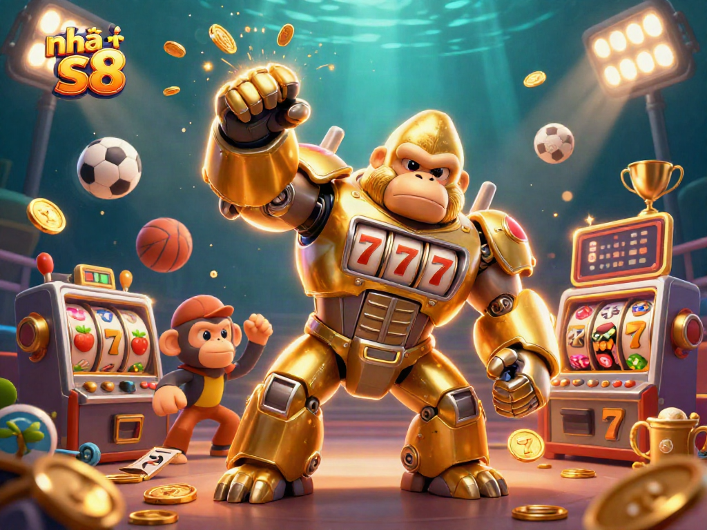 Engage with nhà cái s8 as the golden gorilla mech and animated sports elements create a thrilling betting atmosphere.