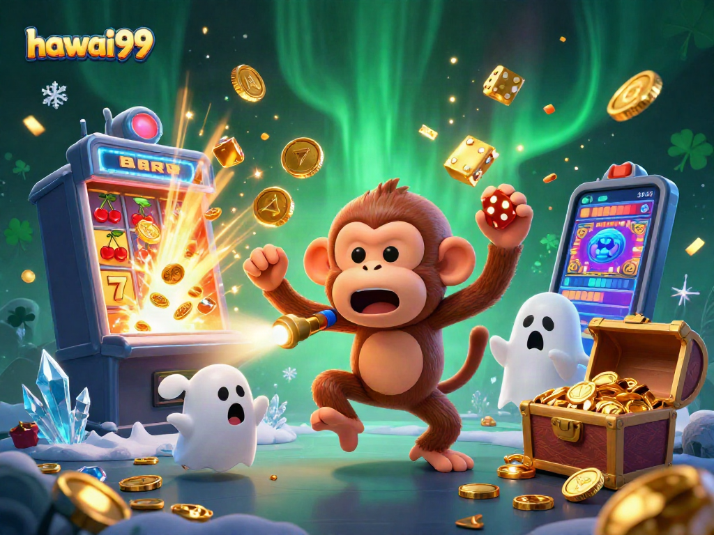 Experience winning at hawai99 with a dynamic haunted casino scene featuring ghostly elements.