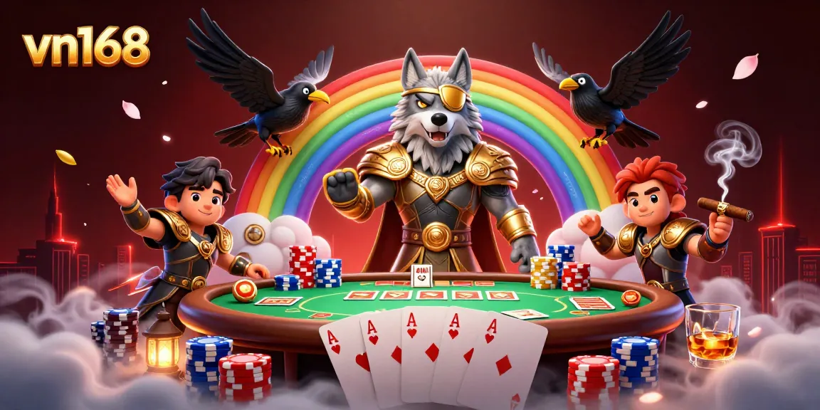 Join the action at vn168 with a vibrant poker scene featuring Odin among casino elements.