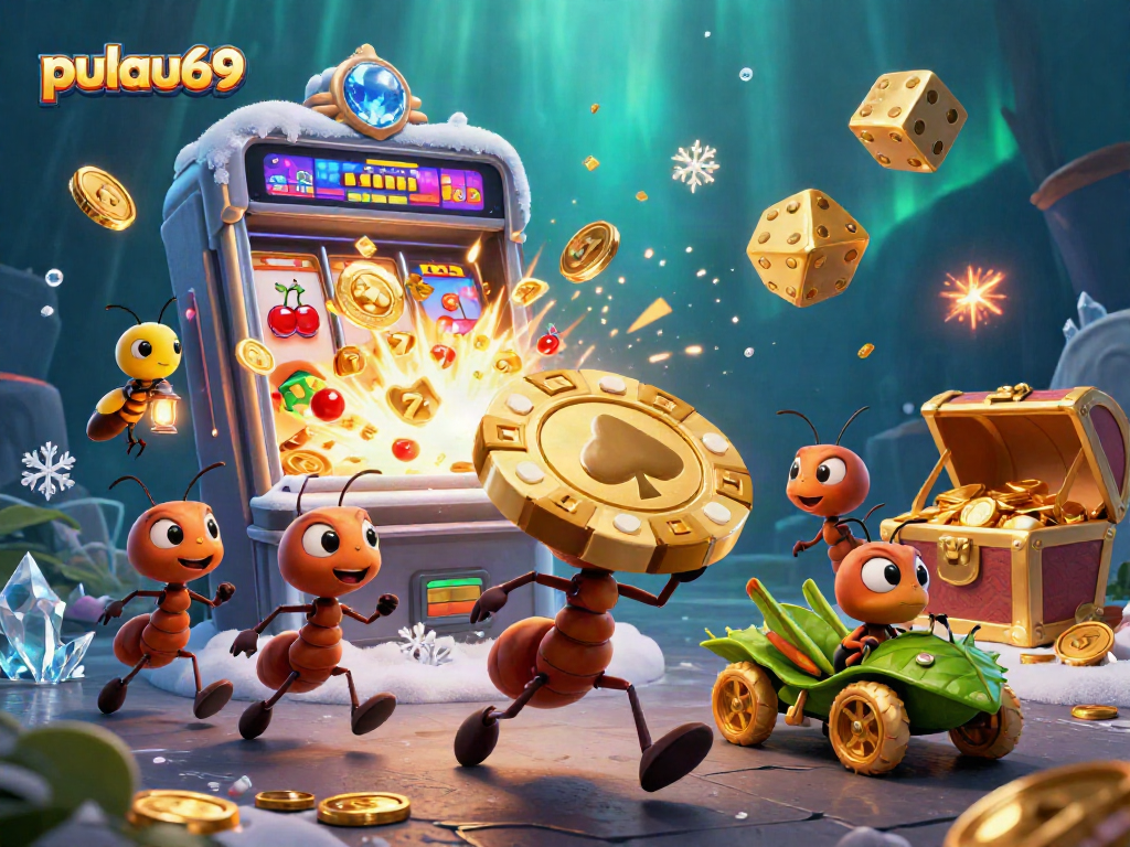 Experience pulau69 excitement with a vibrant 3D casino illustration featuring a heist of a golden poker chip.