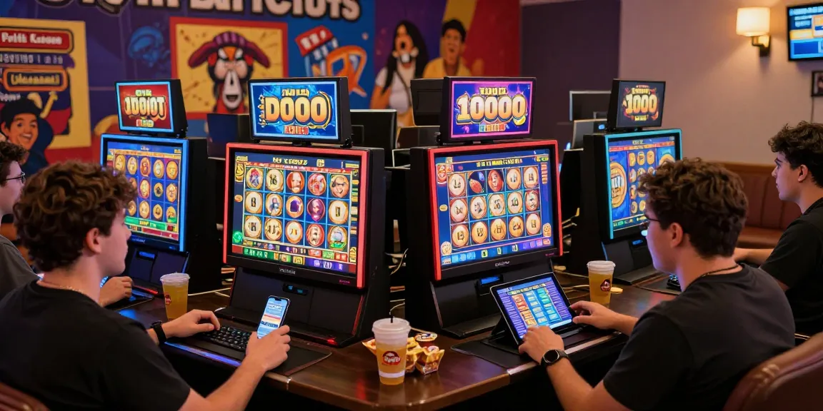 HWGSLOT online gaming scene with players experiencing dynamic slot games on various devices, showcasing excitement and interaction.
