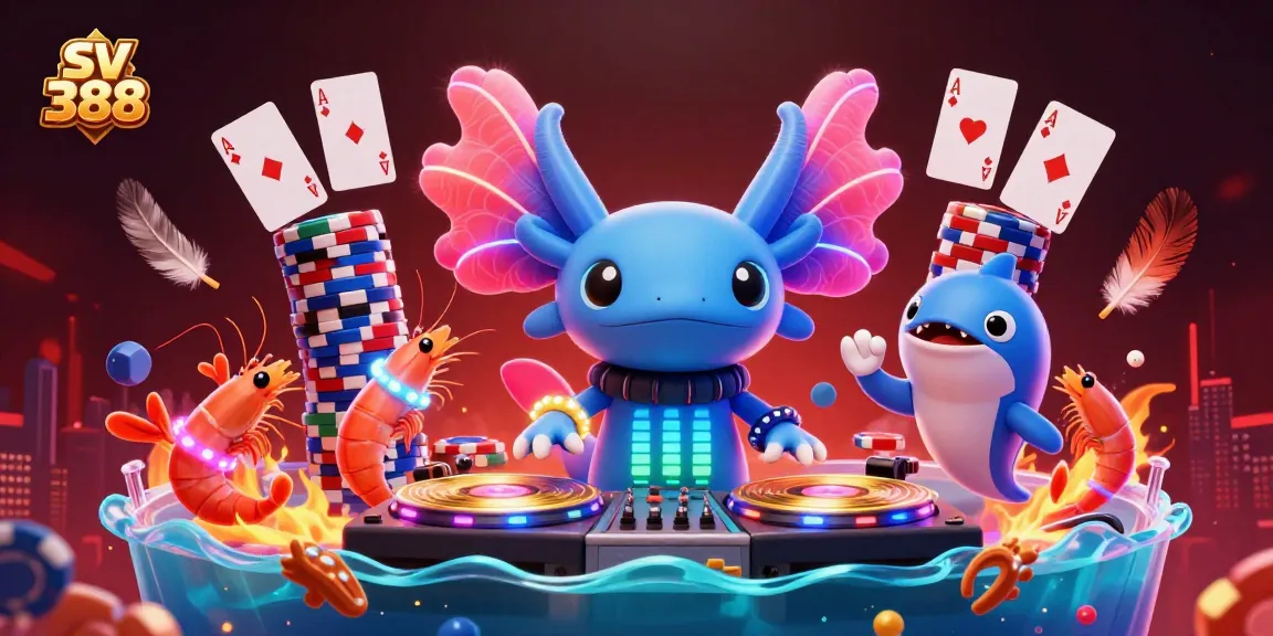 Experience the excitement of sv 388 cockfighting in a vibrant 3D scene filled with colorful characters and gaming elements.