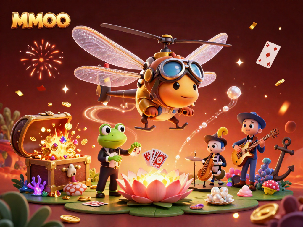 Experience MMOO’s lively casino atmosphere with dragonfly pilots and frog croupiers dealing cards.