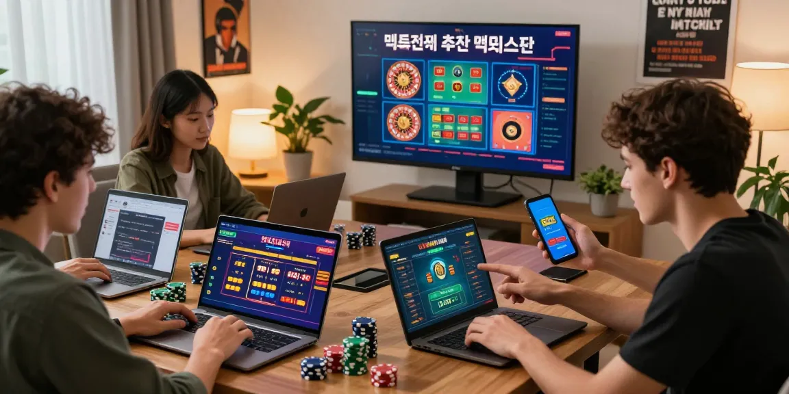 Engaging online gambling community discussing 먹튀검증 추천 먹튀스팟 and safe betting strategies in a modern home setting.