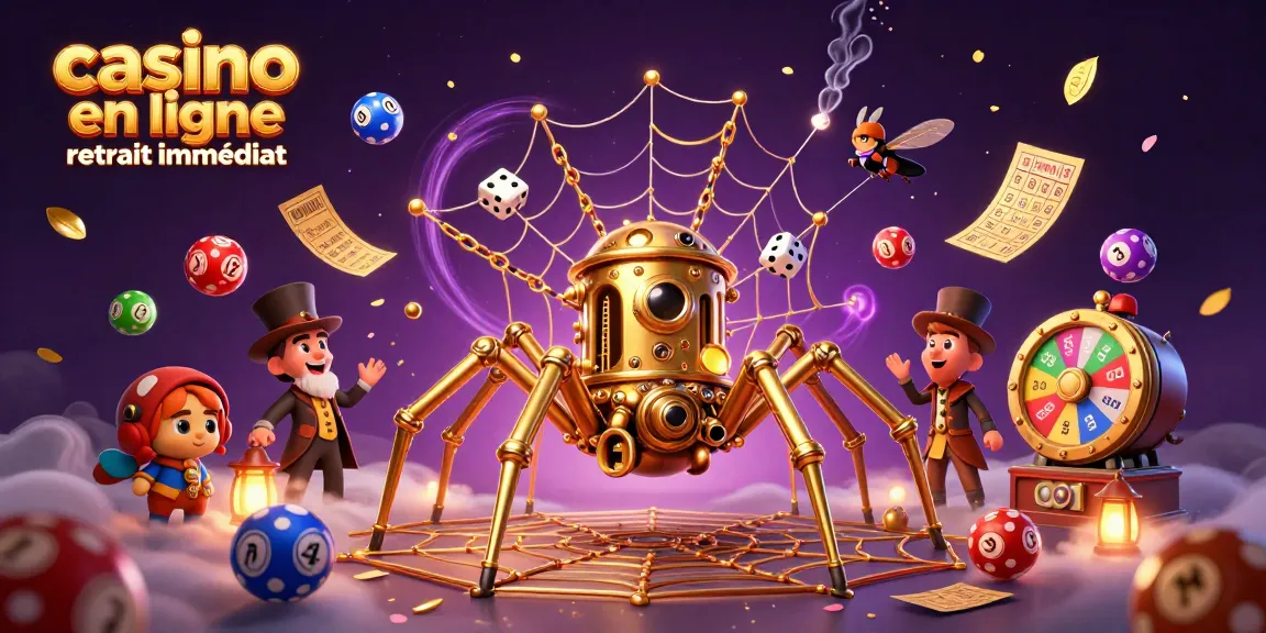 Casino en ligne retrait immédiat : Illustration dynamique avec des éléments de jeu captivants et des personnages interactifs.