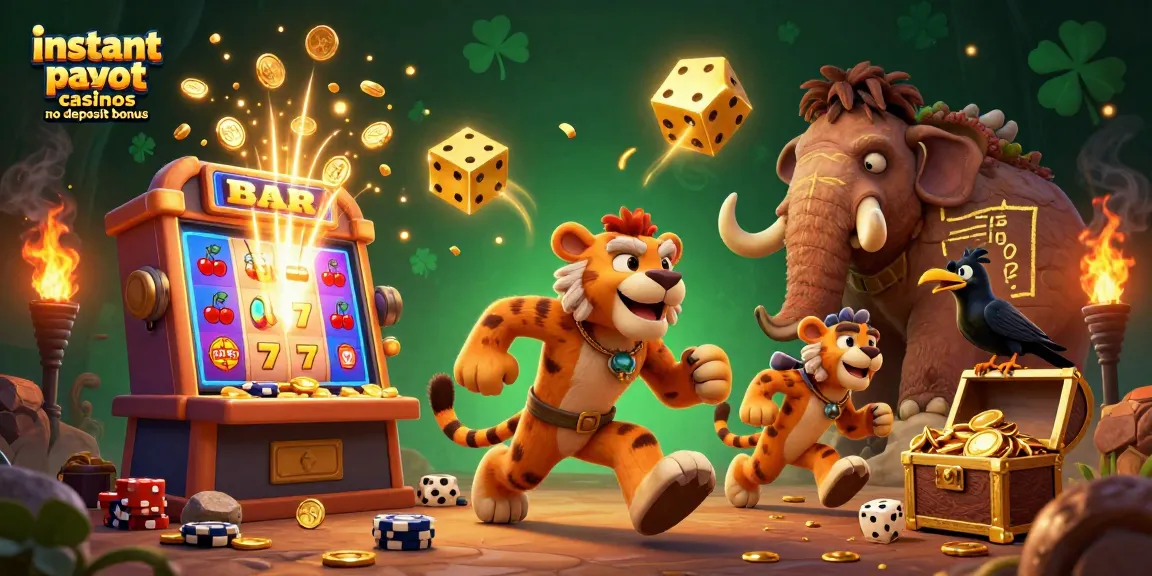 Experience instant payout casinos no deposit bonus with this vibrant 3D illustration of a playful casino scene.