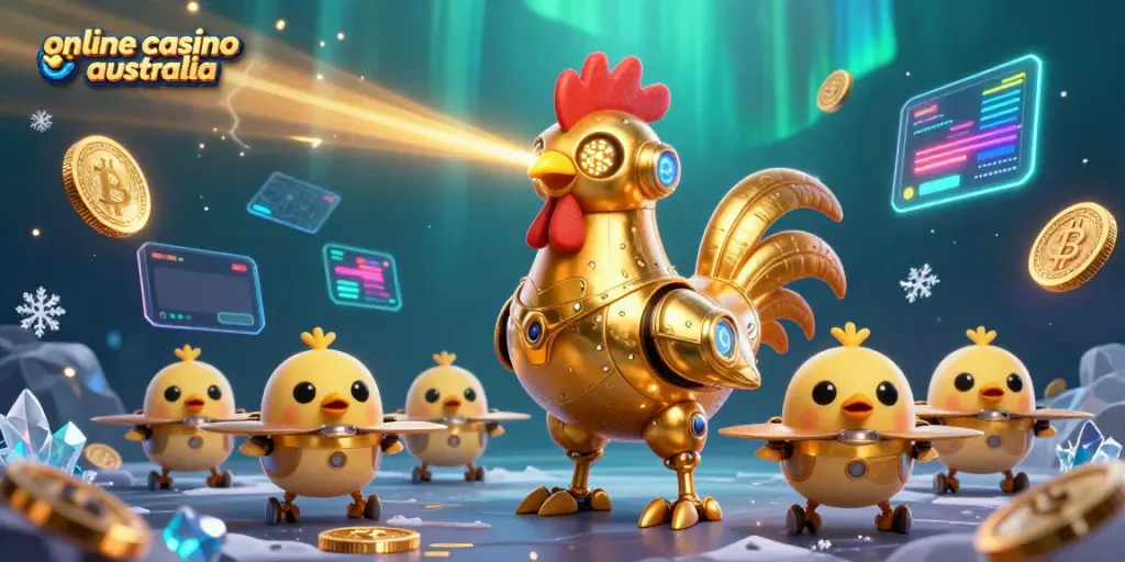Experience the thrill of the online casino australia with a vibrant 3D illustration showcasing futuristic gaming elements.