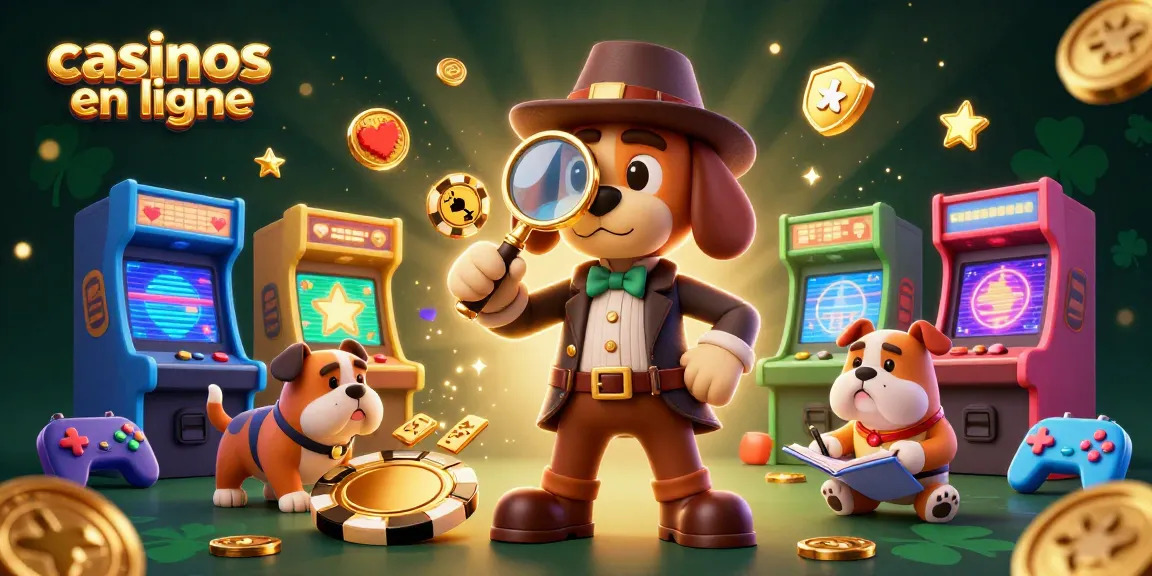 Gagnez avec casinos en ligne en explorant avec un détective et un bulldog des jetons dorés.