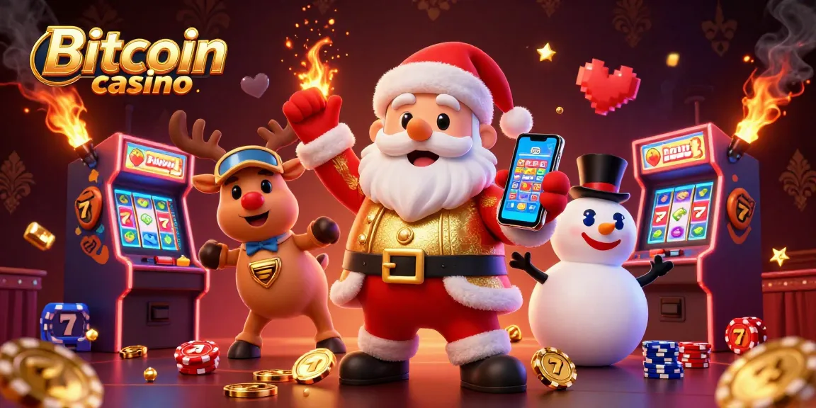 Jouez à un casino Bitcoin avec le Père Noël et ses amis dans une scène festive interactive.
