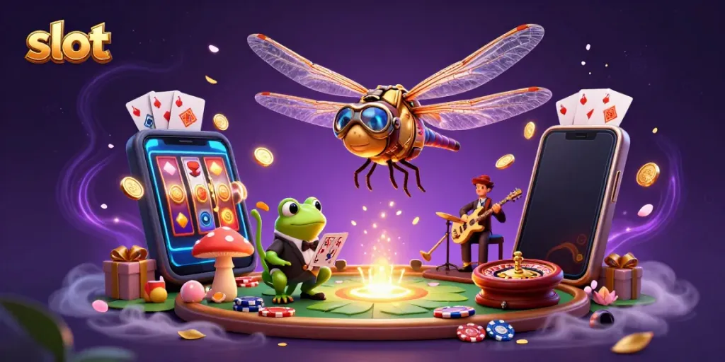 Spin and win with the vibrant slot games featuring colorful machines, coins, and dynamic casino action.