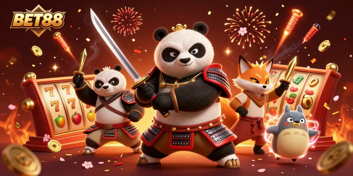 Win big with BET88 at this dynamic Asian online casino featuring a samurai panda and ninja fox.