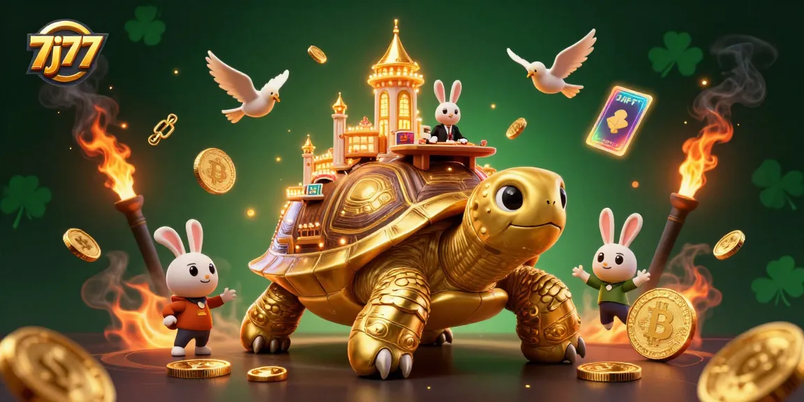 Experience thrilling gaming at 7j77 with a vibrant casino scene featuring golden coins and lively characters.