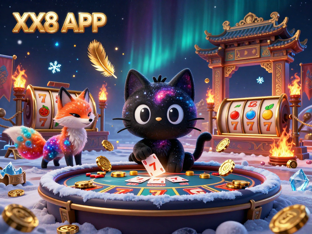 Experience the fun of the XX8 APP with a cosmic adventure featuring unique characters at a casino table.