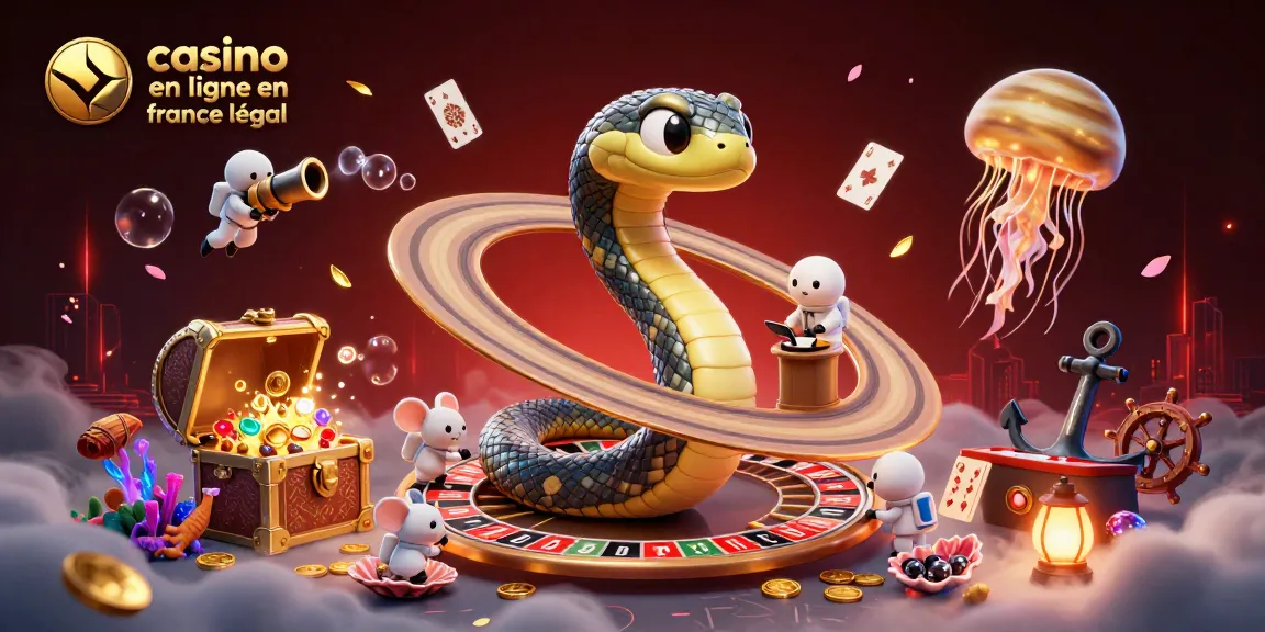Illustration 3D dynamique avec un serpent de Saturne utilisant ses anneaux comme une roulette au sein d'un casino en ligne en france légal.