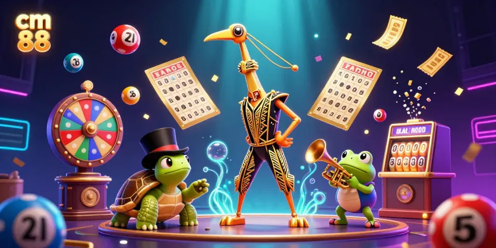 Engage in exciting games at cm 88 with vibrant lottery balls and iconic characters.