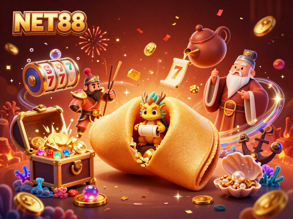 Engage with NET88's vibrant gaming features in this dynamic casino-themed scene.