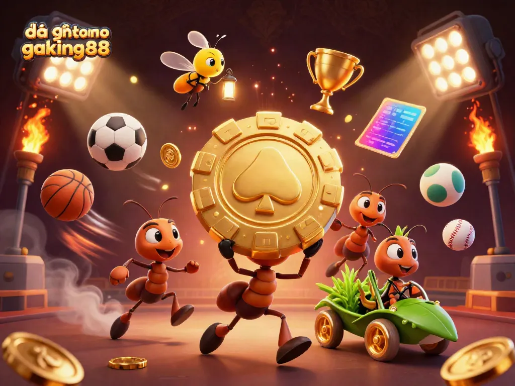 Engage with đá gà thomo gaking88 as playful ants embark on a heist amidst dynamic sports elements.