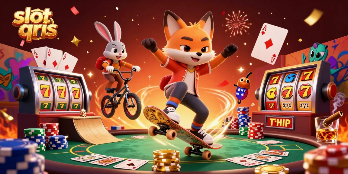 Engage with slot qris through this vibrant 3D scene featuring animated characters and dynamic casino elements.