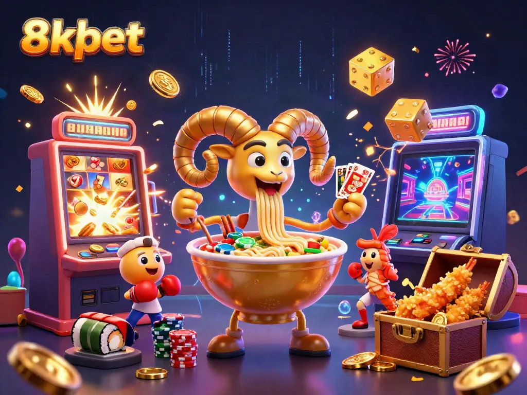 Engaging 3D cartoon scene showcasing 8xbet casino characters, jackpot explosions, and vibrant gaming elements.