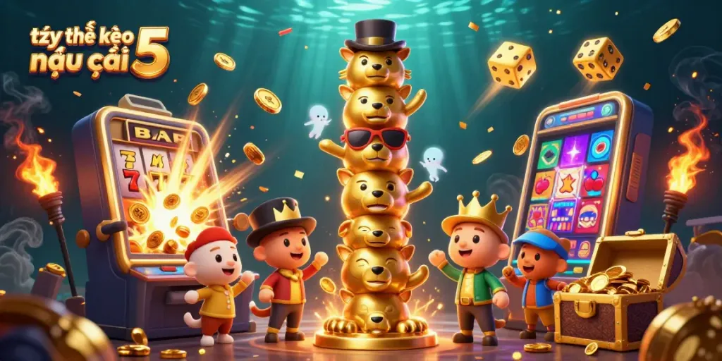 Engaging scene showcasing tỷ lệ kèo nhà cái 5 with vibrant casino elements and dynamic characters.