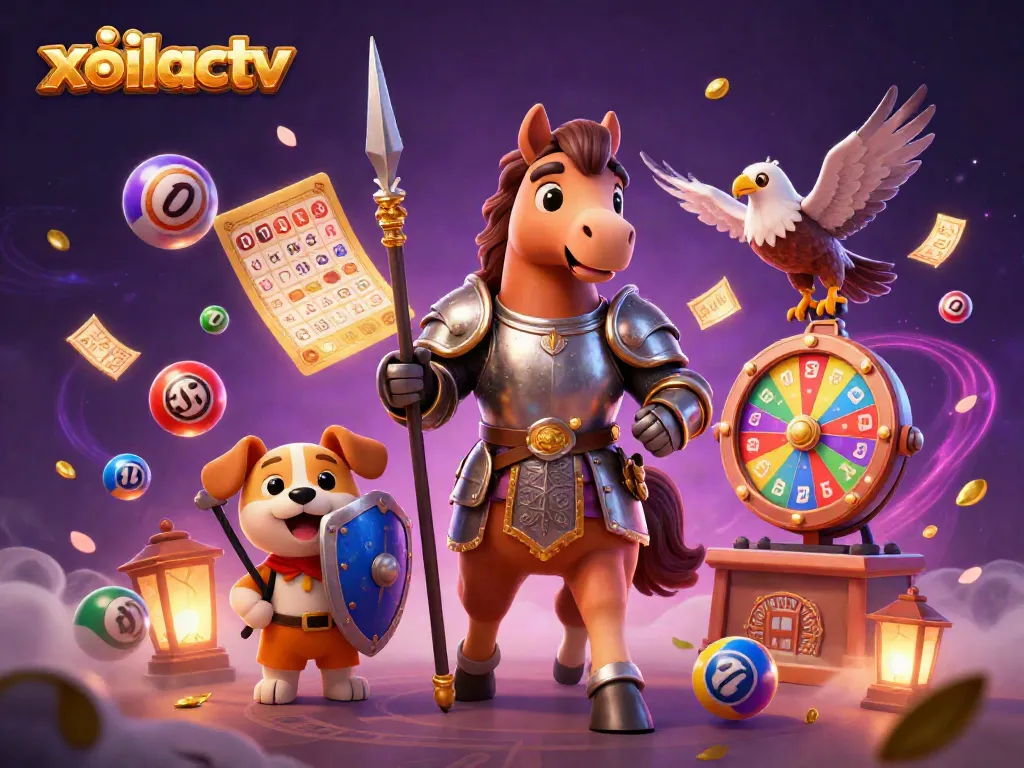 Experience the excitement of gambling with xoilactv featuring knights and colorful lottery elements.