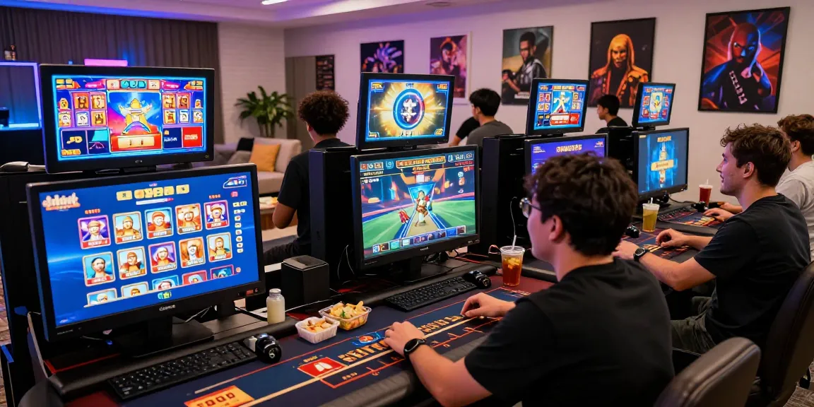 Players enjoying situs gacor gaming in a lively online setting with vibrant graphics and snacks.