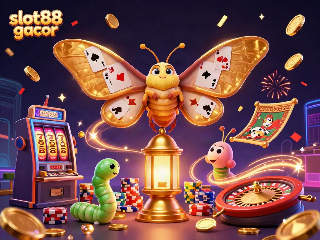 Slot88 gacor menampilkan ratusan koin emas dan mesin slot yang berputar dengan keberuntungan.