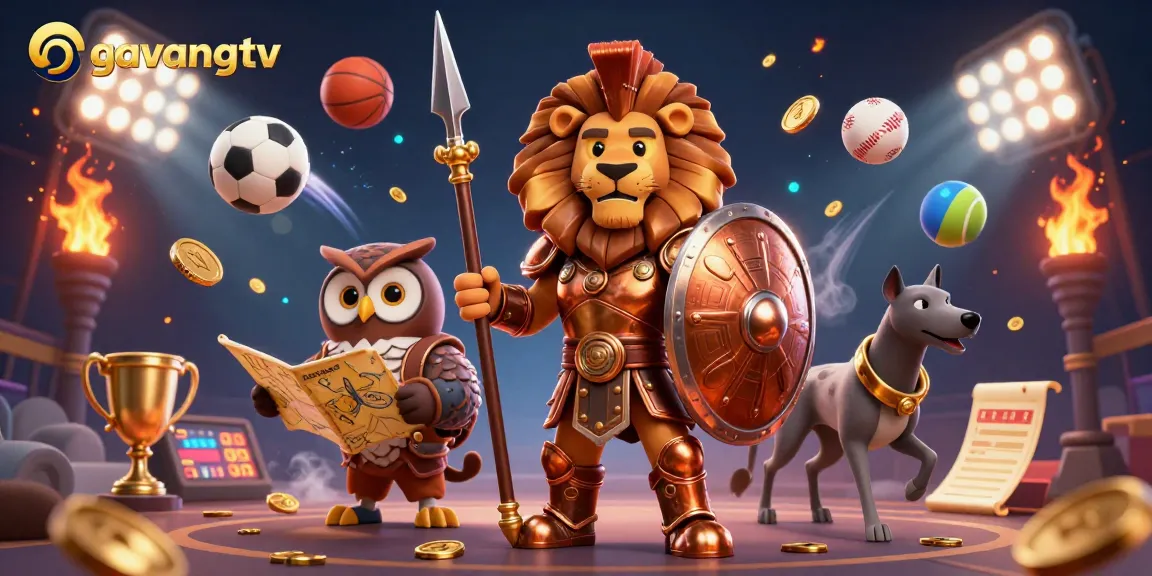 Bet on exciting moments with GavangTV: dynamic sports betting scene showcasing high-energy characters and elements.