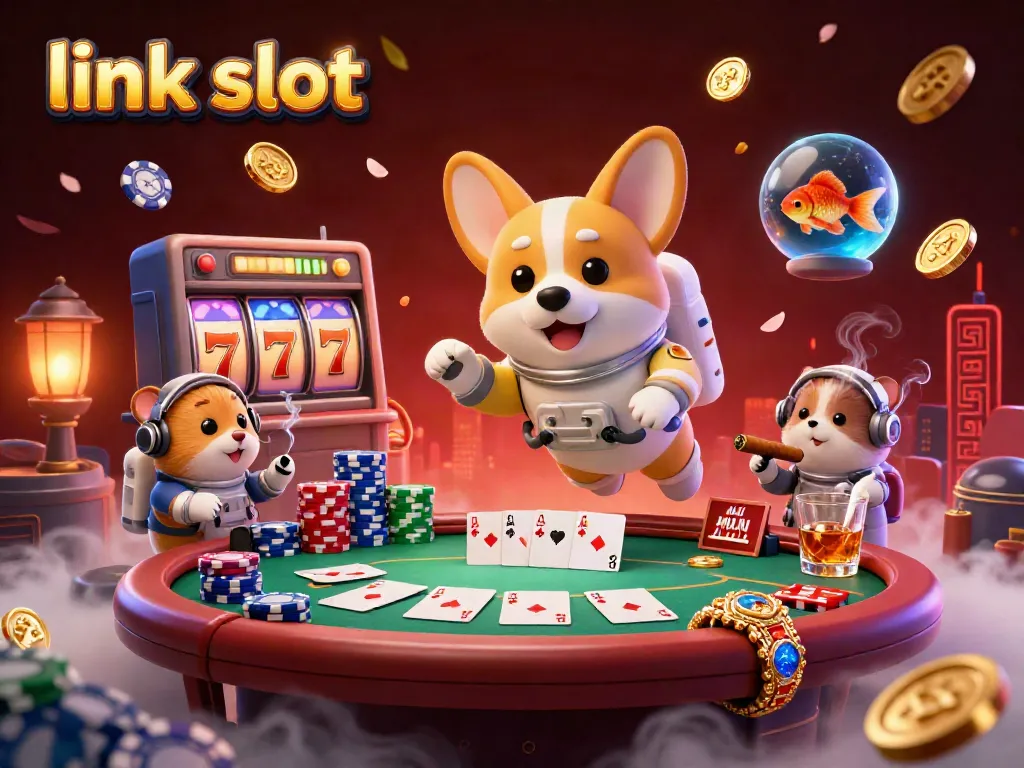 Experience the thrill of winning with link slot illustrations filled with vibrant characters and dynamic casino elements.