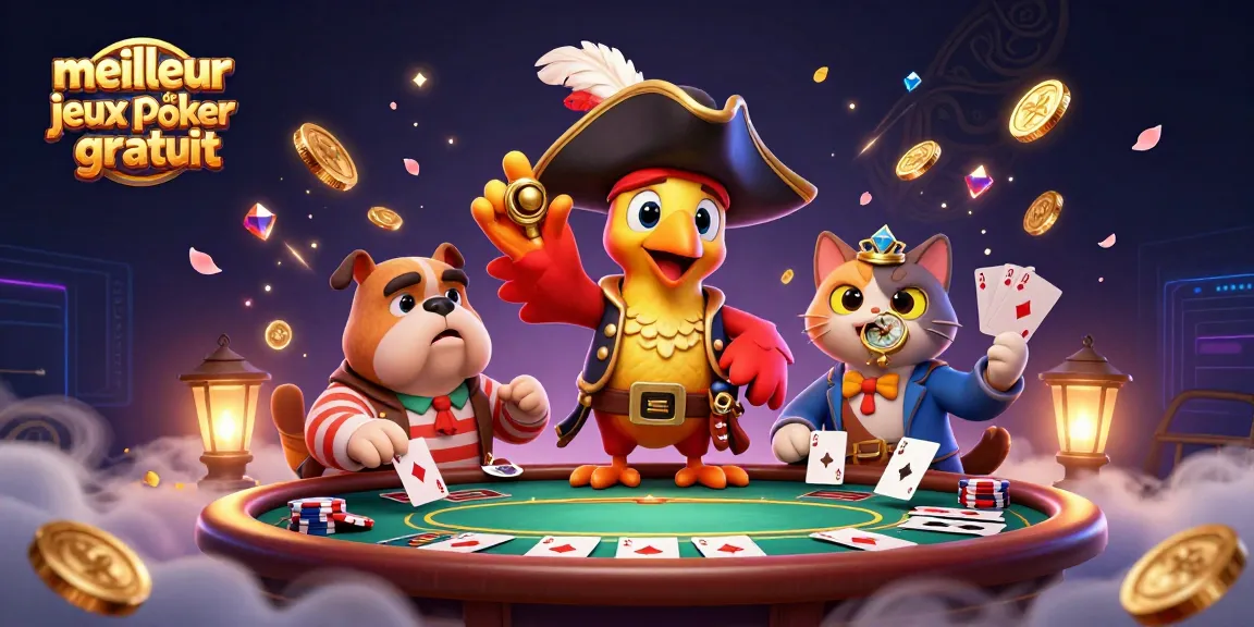 Découvrez les jeux de poker gratuits captivants sur cette illustration dynamique avec des personnages animés.