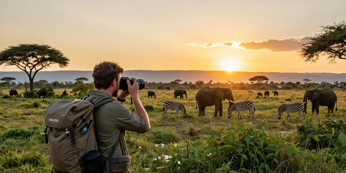 NAGA2000 traveler enjoying wildlife in Kidepo Valley National Park at sunset.