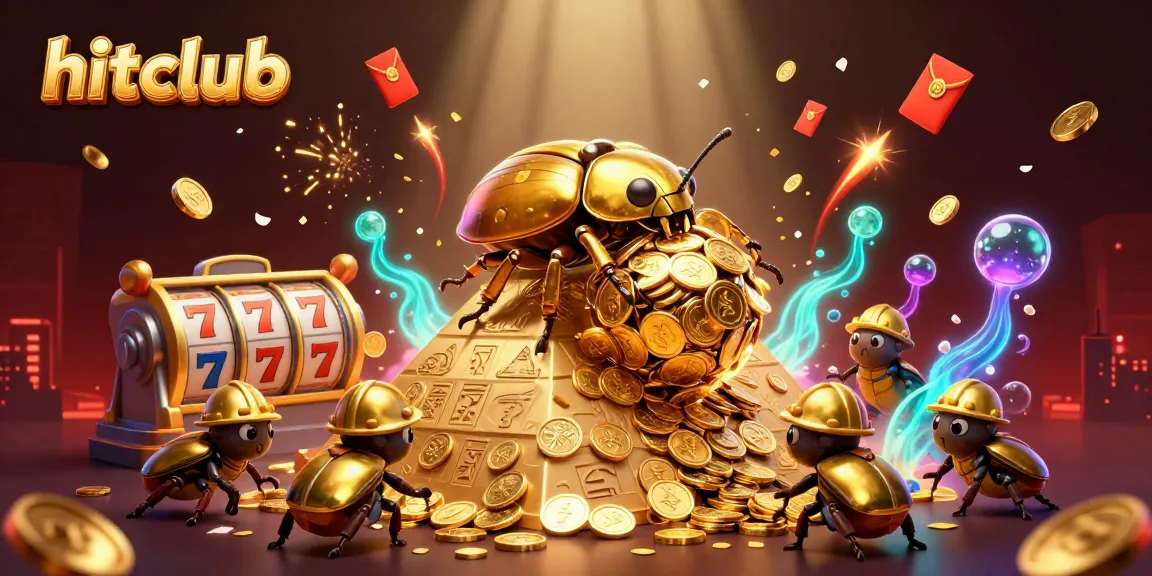 Experience lively gaming at hitclub with vibrant 3D beetles and sparkling casino symbols.