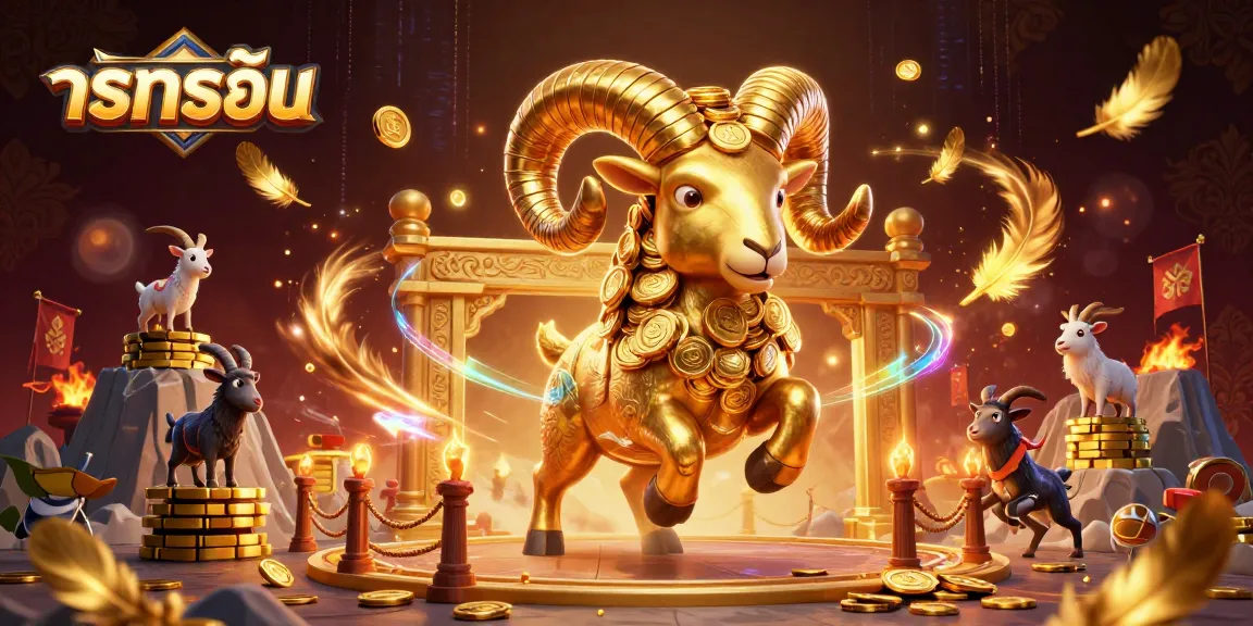 Experience exciting ลงทะเบียน action with a dynamic golden ram charging through a lively casino scene.