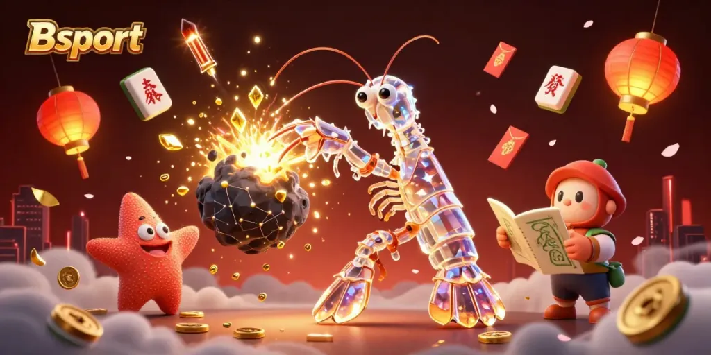 Experience Bsport's thrilling action as a galactic mantis shrimp battles through an asteroid shower of gems and coins.