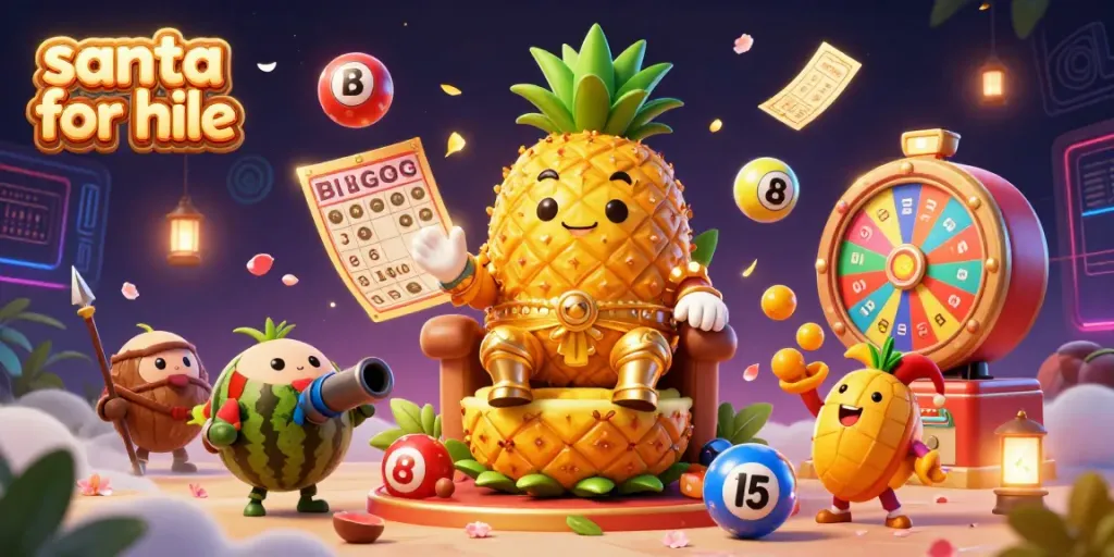Engaging 3D illustration showcasing a vibrant scene with 'santa for hire' and exciting gambling elements.