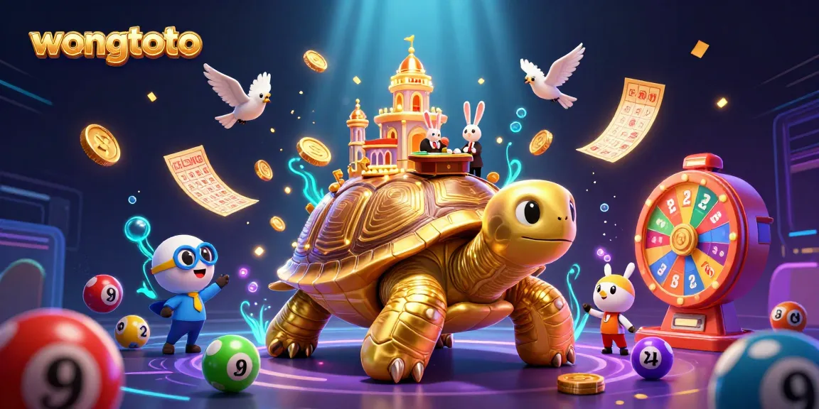 Engage with wongtoto's vibrant gambling world featuring a golden tortoise casino and dynamic lottery elements.