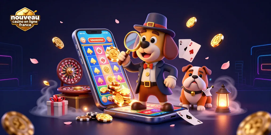 Examinez le poker avec un détective dans un nouveau casino en ligne France, entouré de jetons et de jeux.