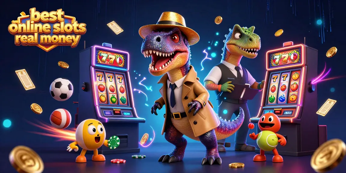Experience the thrill of best online slots real money with vibrant dinosaurs and slot elements.