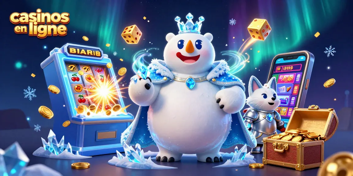 Gagnez aux casinos en ligne avec un ours polaire royal et un renard en armure, entourés de machines à sous brillantes.
